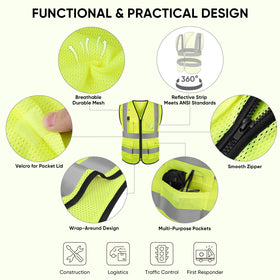 TICONN reflective vest back view showing 360-degree strips for all-around visibility