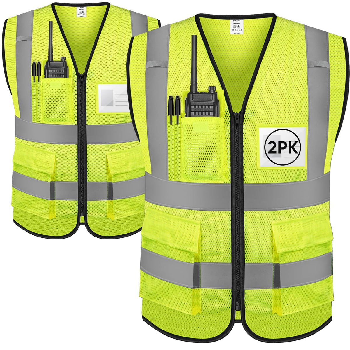 TICONN reflective safety vest front view with high-visibility yellow for job site visibility