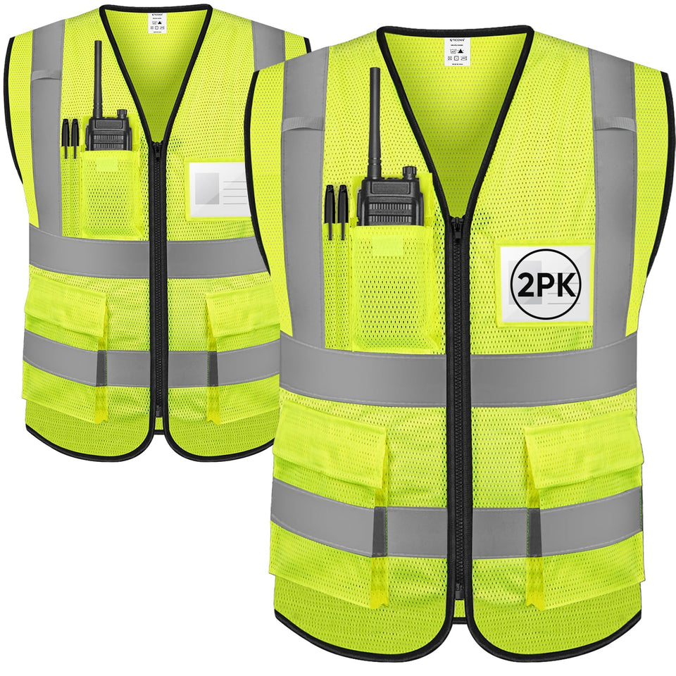TICONN reflective safety vest front view with high-visibility yellow for job site visibility