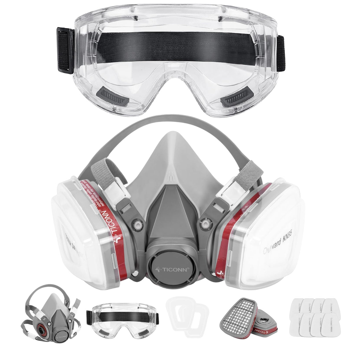 TICONN reusable respirator mask with filters for versatile protection against dust