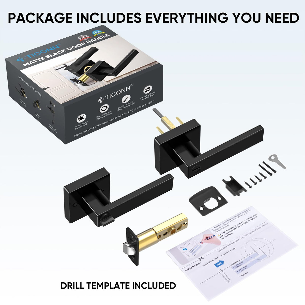 TICONN reversible square lever for left or right-handed doors