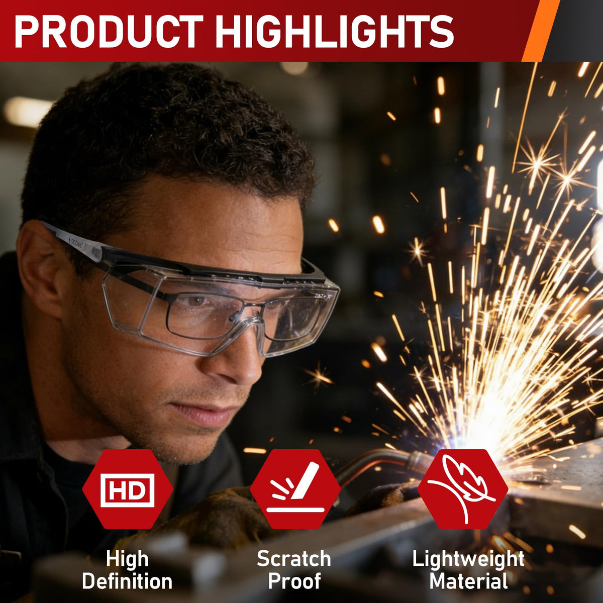 TICONN safety glasses with adjustable arms offer a comfortable, secure fit.