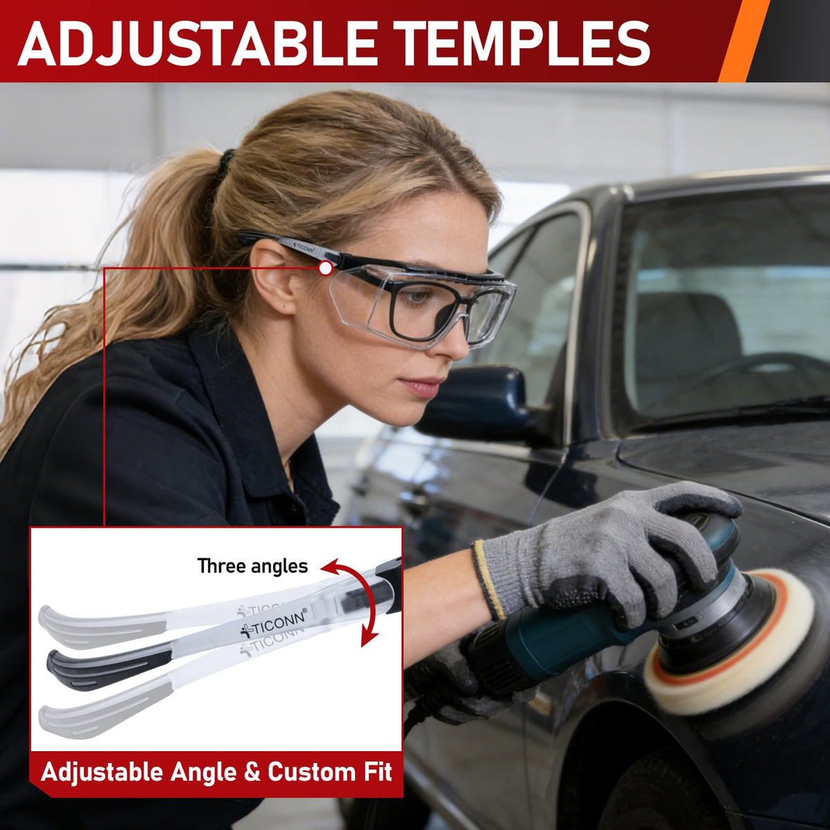 TICONN safety glasses block debris and dust in dusty work environments.