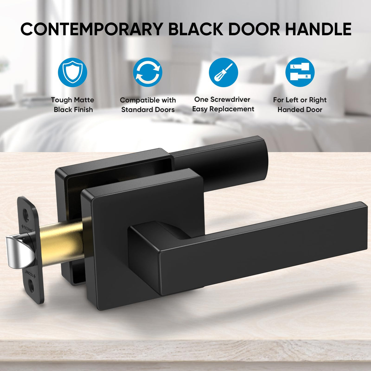 TICONN square lever in matte black ready for quick installation