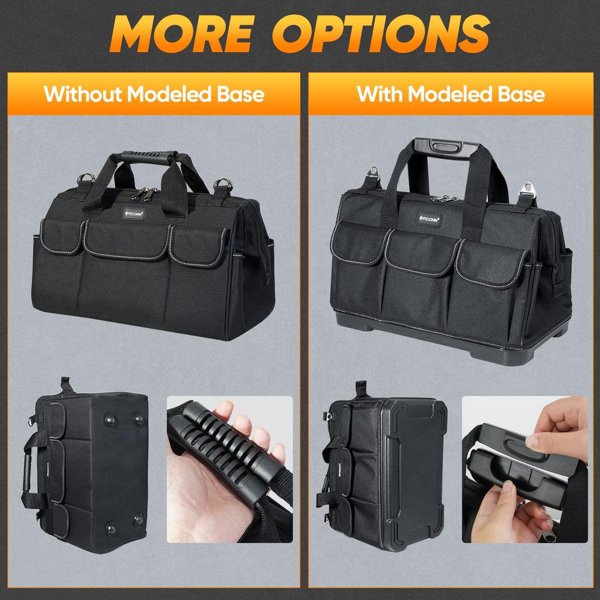 TICONN bag features ergonomic handle and padded shoulder strap for comfort