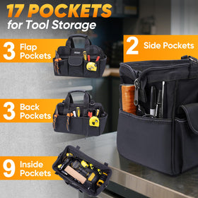 TICONN tool bag exterior pockets for quick tool retrieval.