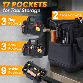 TICONN tool bag with reinforced handles and zippers for durability.