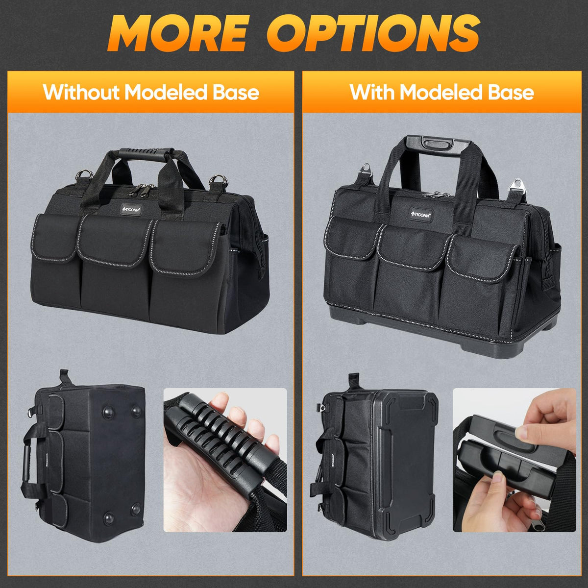 TICONN tool bag padded adjustable strap for reduced carry fatigue.