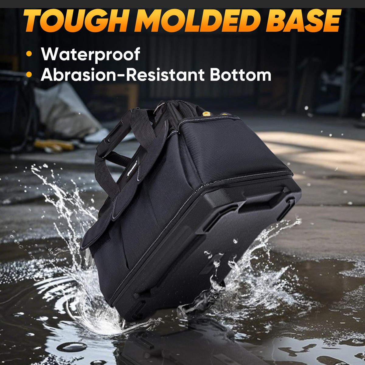 TICONN tool bag wide mouth opening for easy loading.