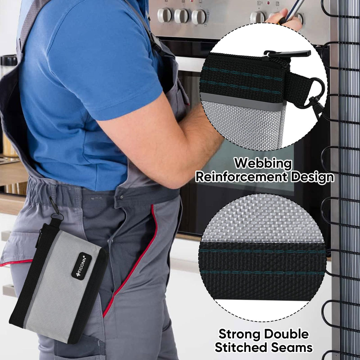 TICONN color-variety pouches help quick category organization.