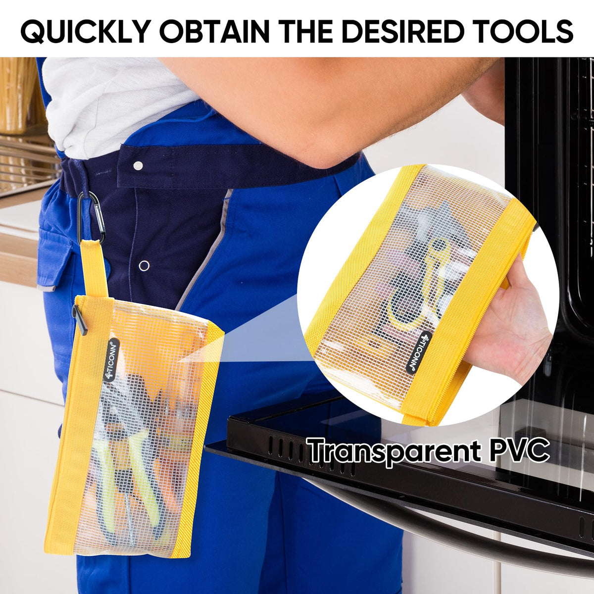TICONN tool pouch close-up metal zipper for smooth operation