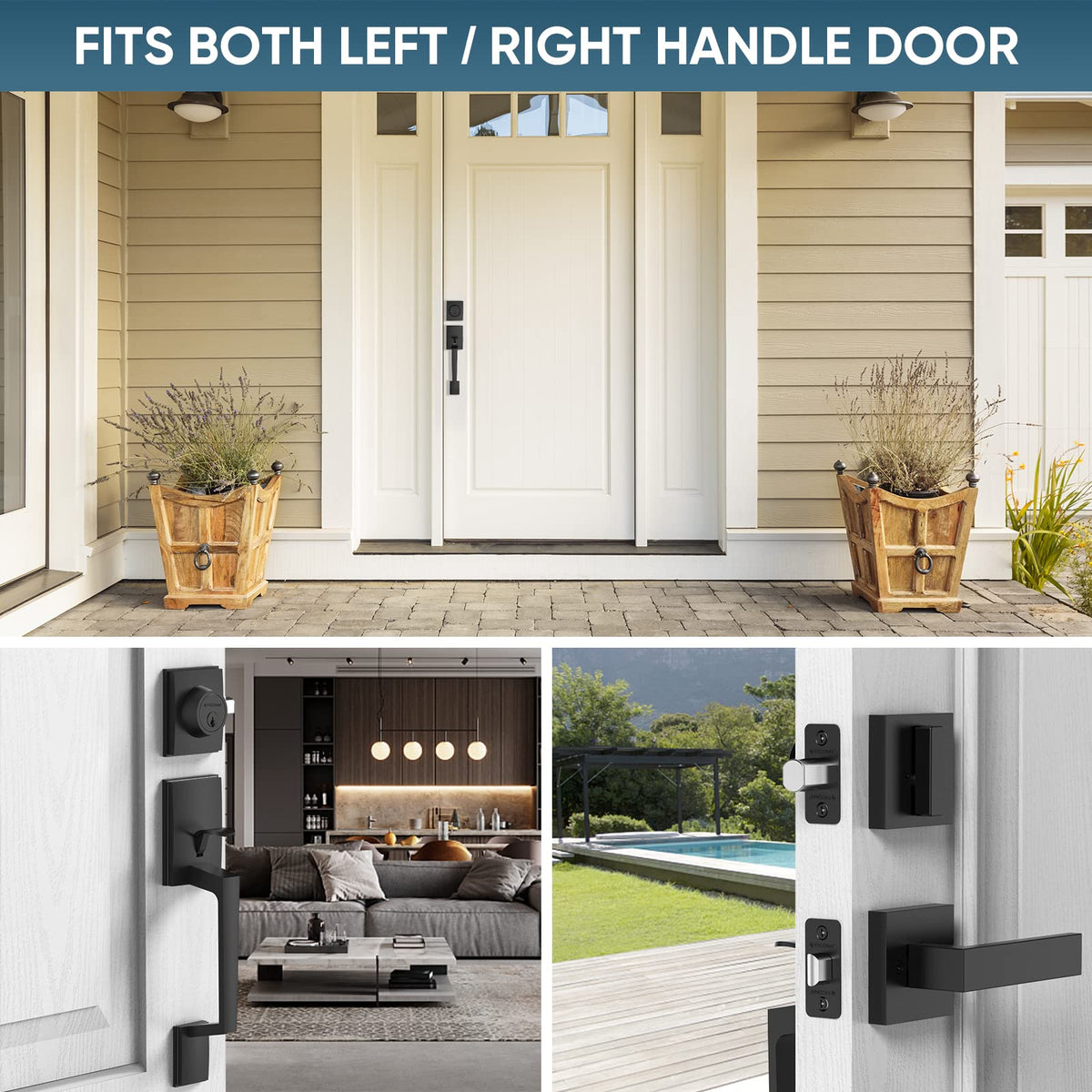 TICONN matte black hardware suited for urban entryways and contemporary doors.