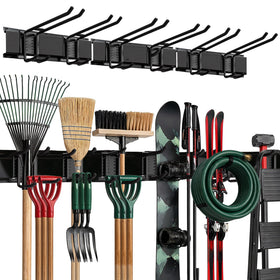 TIDYME garage wall organizer with double-layer hooks keeps long tools secure