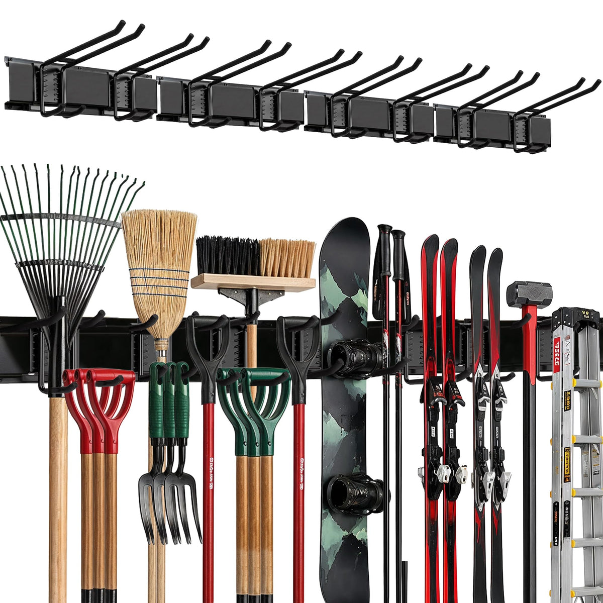 TIDYME garage wall organizer with double-layer hooks for space-saving storage.