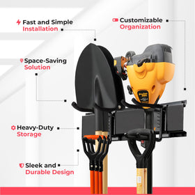 TIDYME keeps shovels and rakes secure to reduce clutter