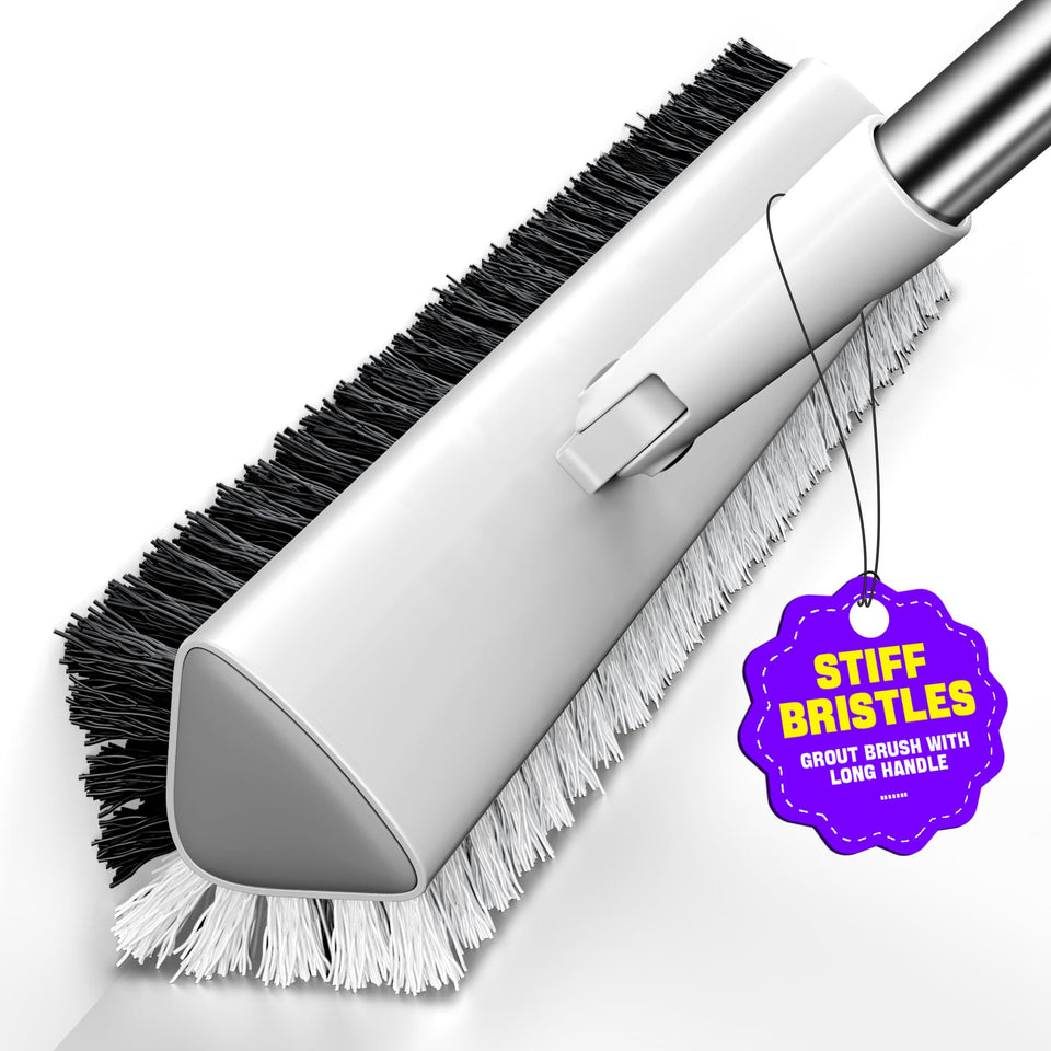 Tidytale grout brush with V-shape bristles cleans grout lines effectively.