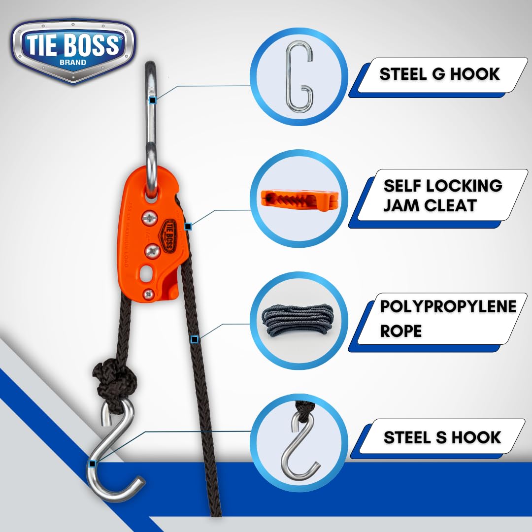 Tie Boss 15-foot rope demonstrates ready-to-use control for easy hoisting.