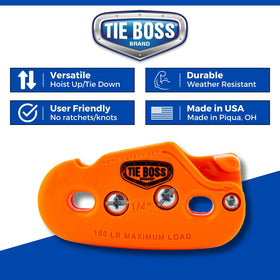 Tie Boss weather-resistant nylon body resists rust and corrosion.