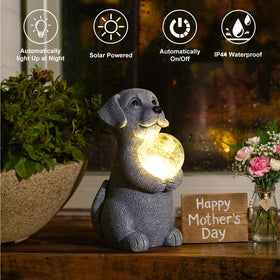 Tiejiajiang dog statue with embedded LED provides ambient glow after dusk.