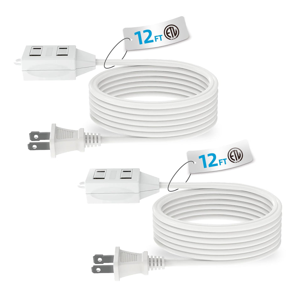 TiFFCOFiO indoor extension cord 12ft for flexible reach to lamps and devices
