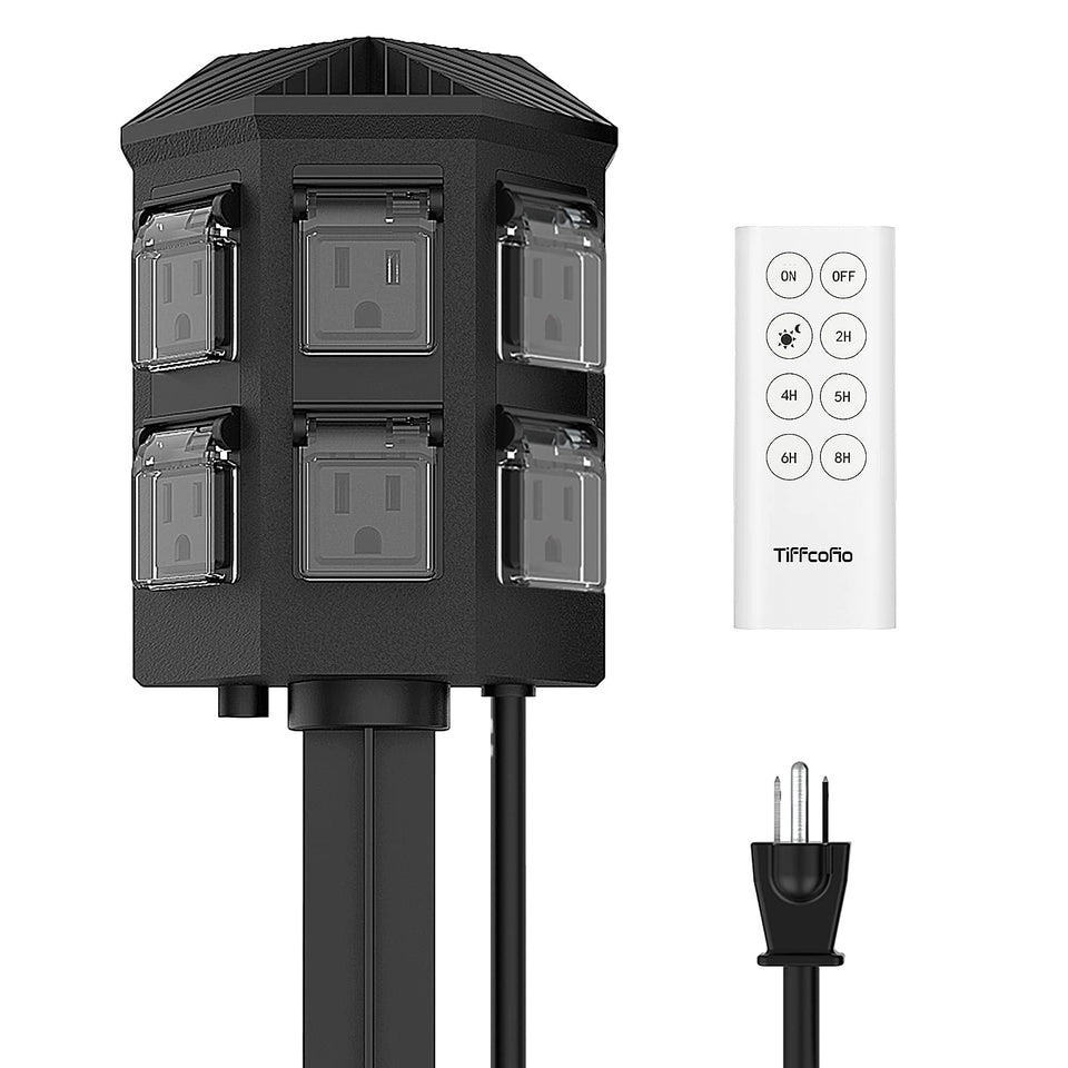 Tiffcofio outdoor timer with remote control for convenient lighting control