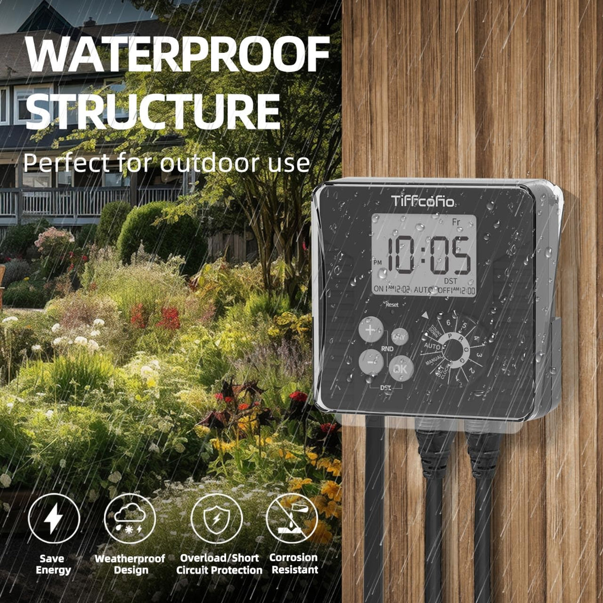 TiFFCOFiO digital timer large display for easy reading outdoors.