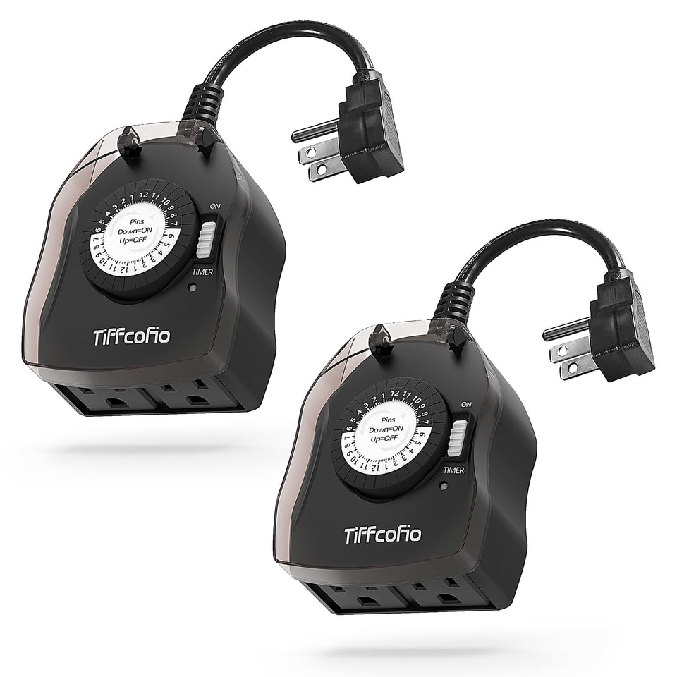 TiFFCOFiO outdoor timer outlet with dual outlets ready for garden lights