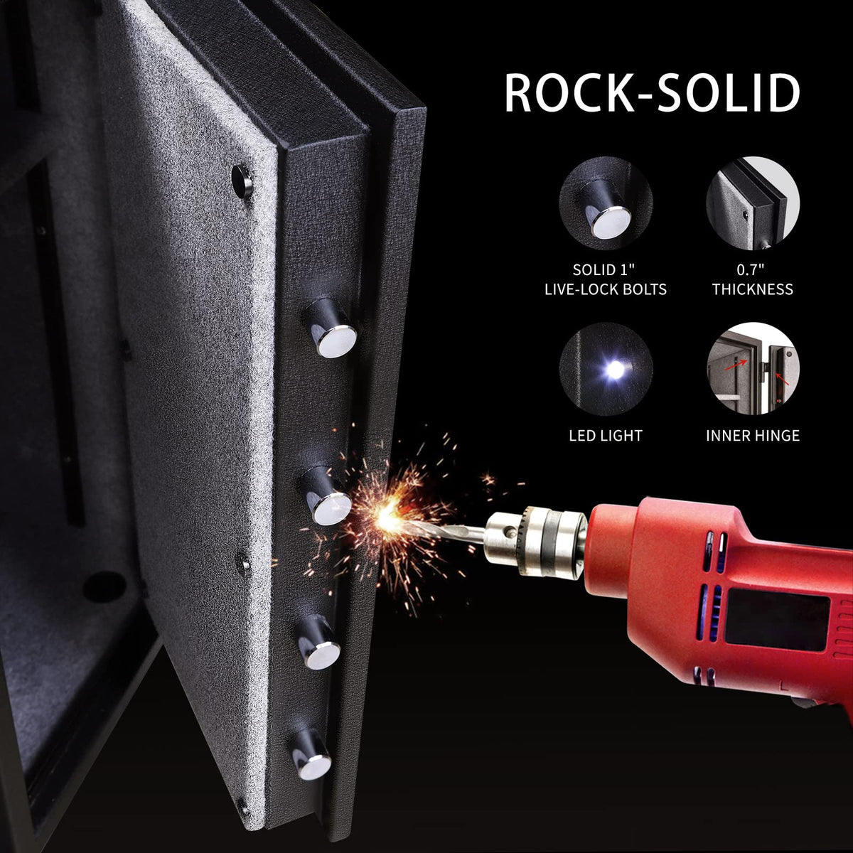 TigerKing fireproof safe large capacity keeps cash and documents organized.