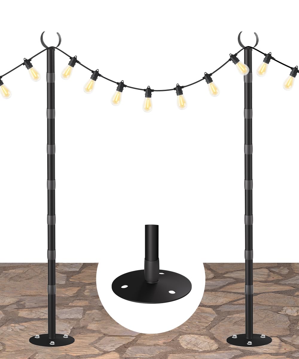 Tigerden 10ft light poles on a deck for stable string light setup.