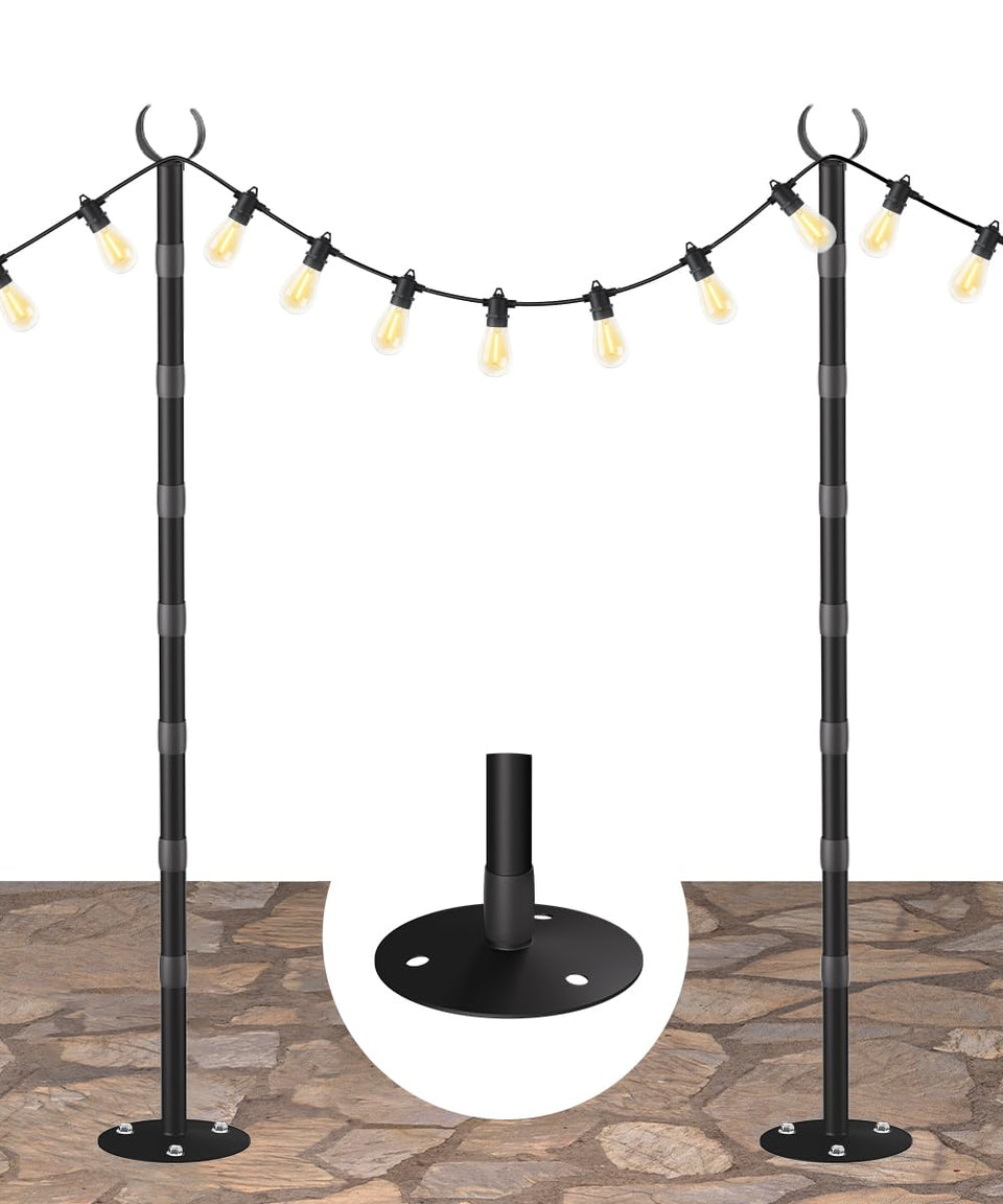 Tigerden 10ft light poles on a deck for stable string light setup.