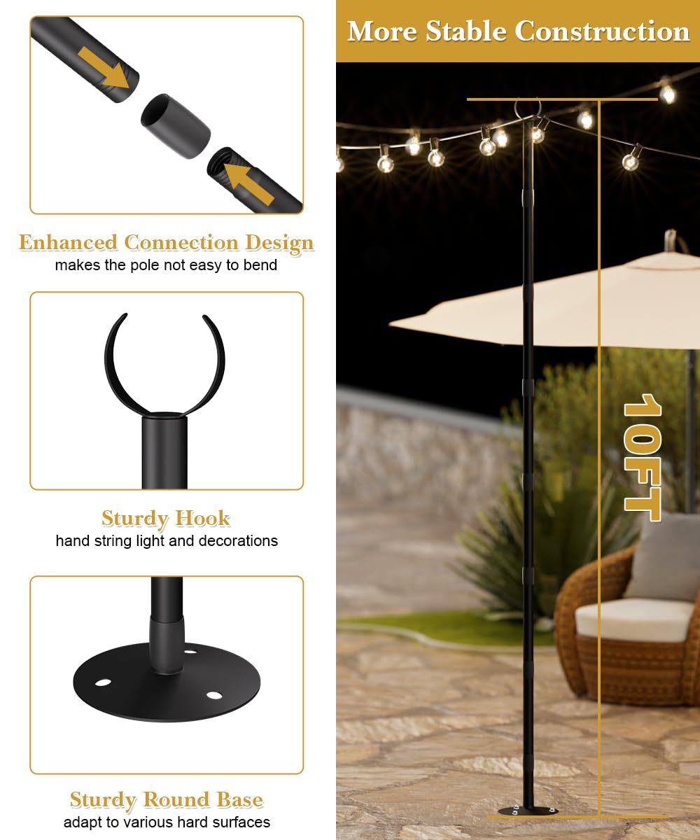 Tigerden heavy-duty metal poles secure outdoor lighting with wobble-free stability.