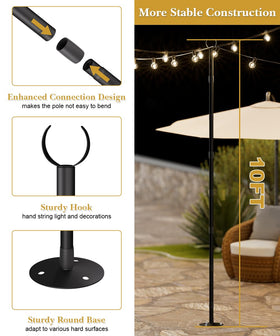 Tigerden heavy-duty metal poles secure outdoor lighting with wobble-free stability.