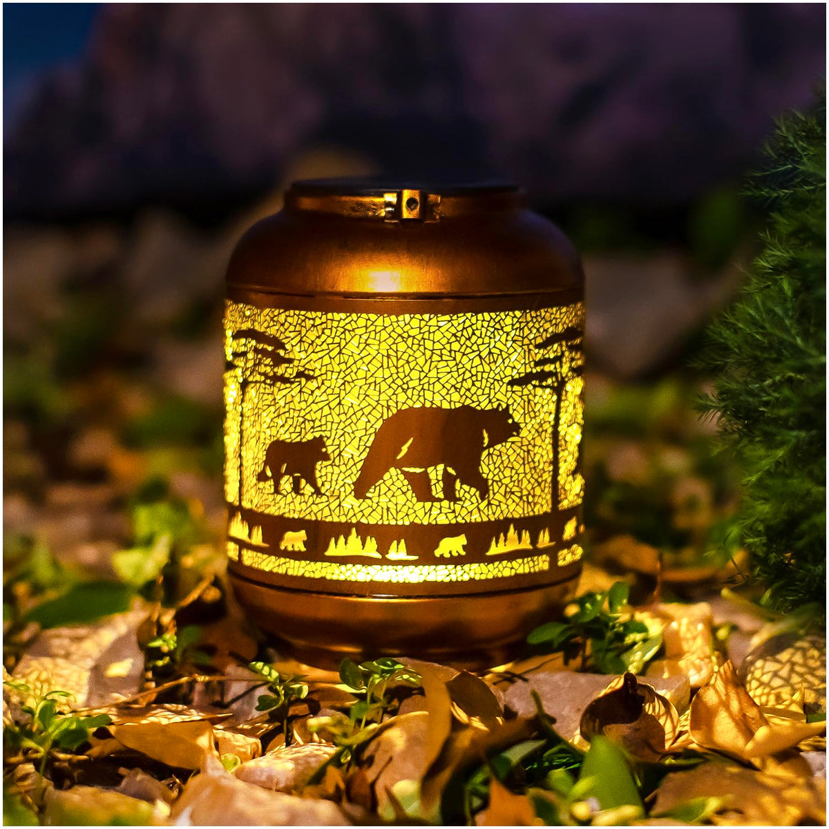 TIGGSY bear solar lantern hanging casts warm garden ambience with decorative pattern