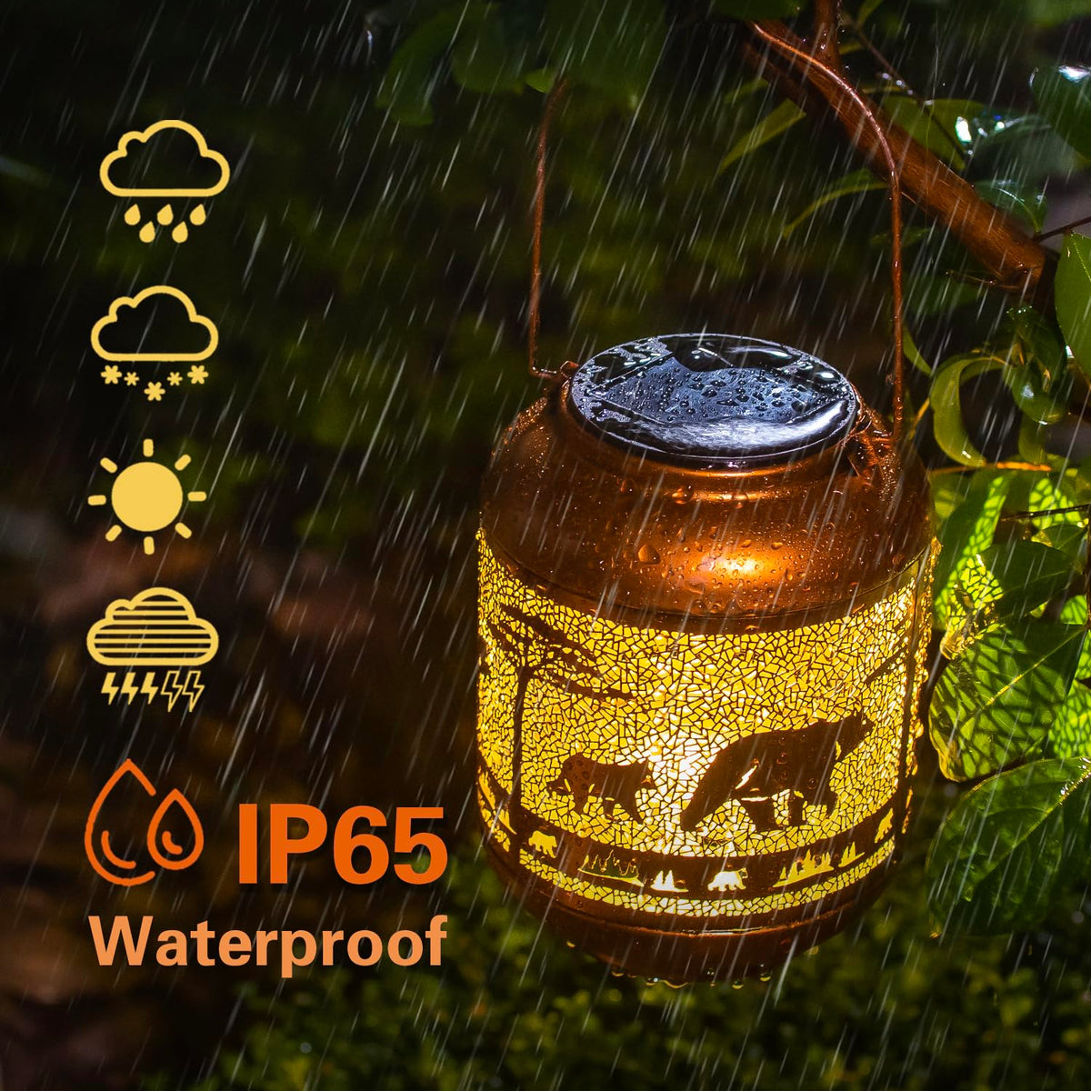 TIGGSY bear solar lantern at night creating inviting pathway ambience