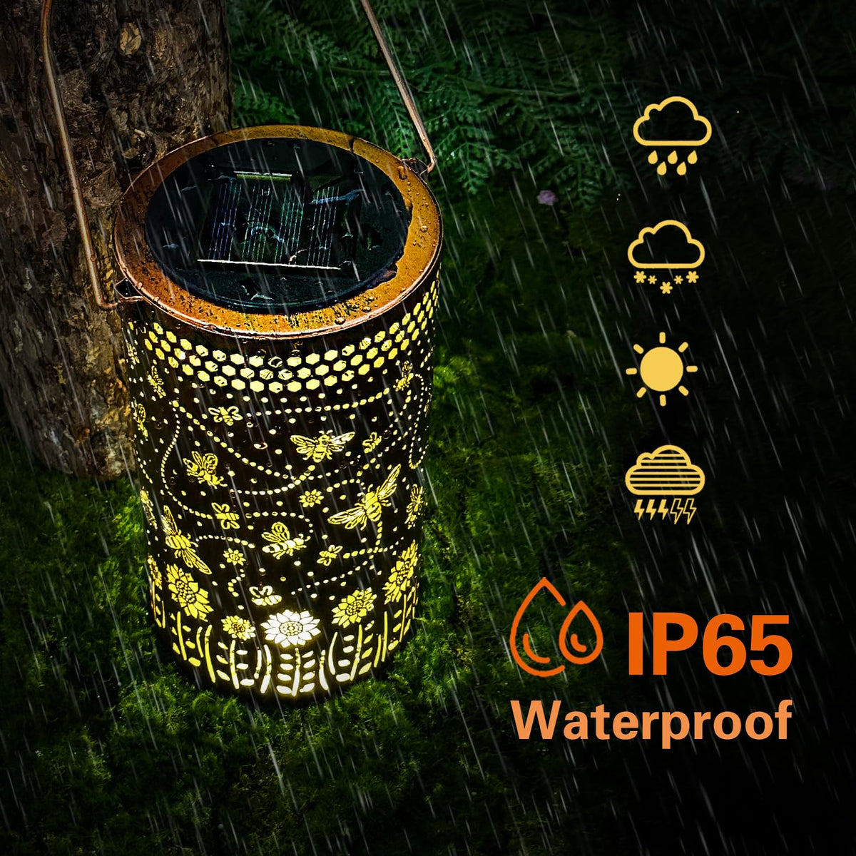 TIGGSY Bee Solar Lantern handmade metal design for durability.