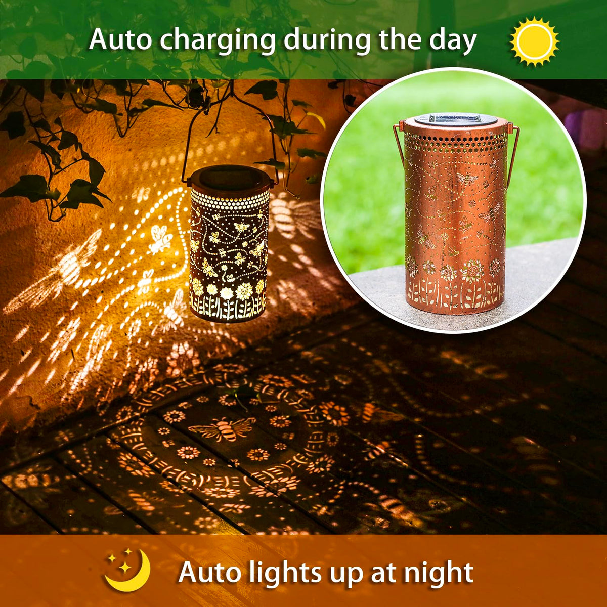 TIGGSY Bee Solar Lantern patio lighting for evenings outdoors.