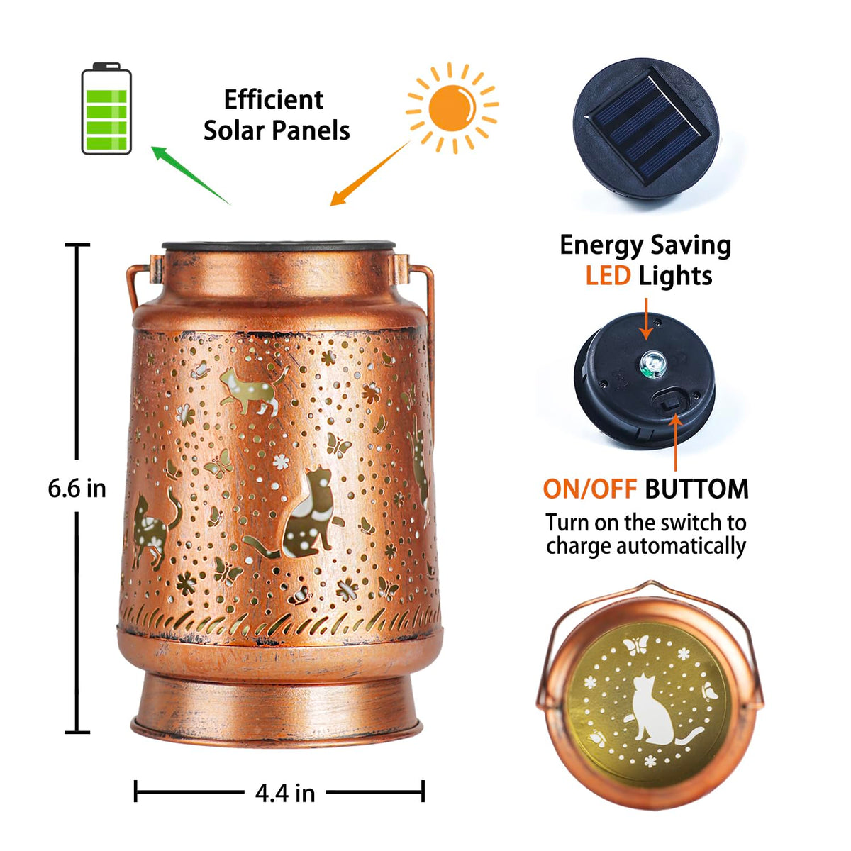 TIGGSY Cat Solar Lantern hanging hook design for easy placement anywhere.