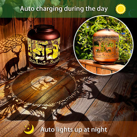 TIGGSY deer lantern illuminates backyard paths with a soft ambient glow.
