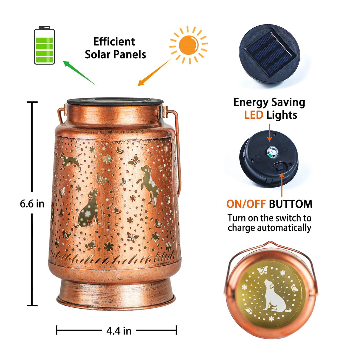 TIGGSY dog solar lantern charges by day and glows after dusk