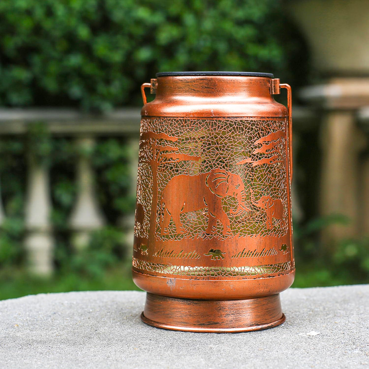 TIGGSY Elephant solar lantern yard light provides hands-free illumination.