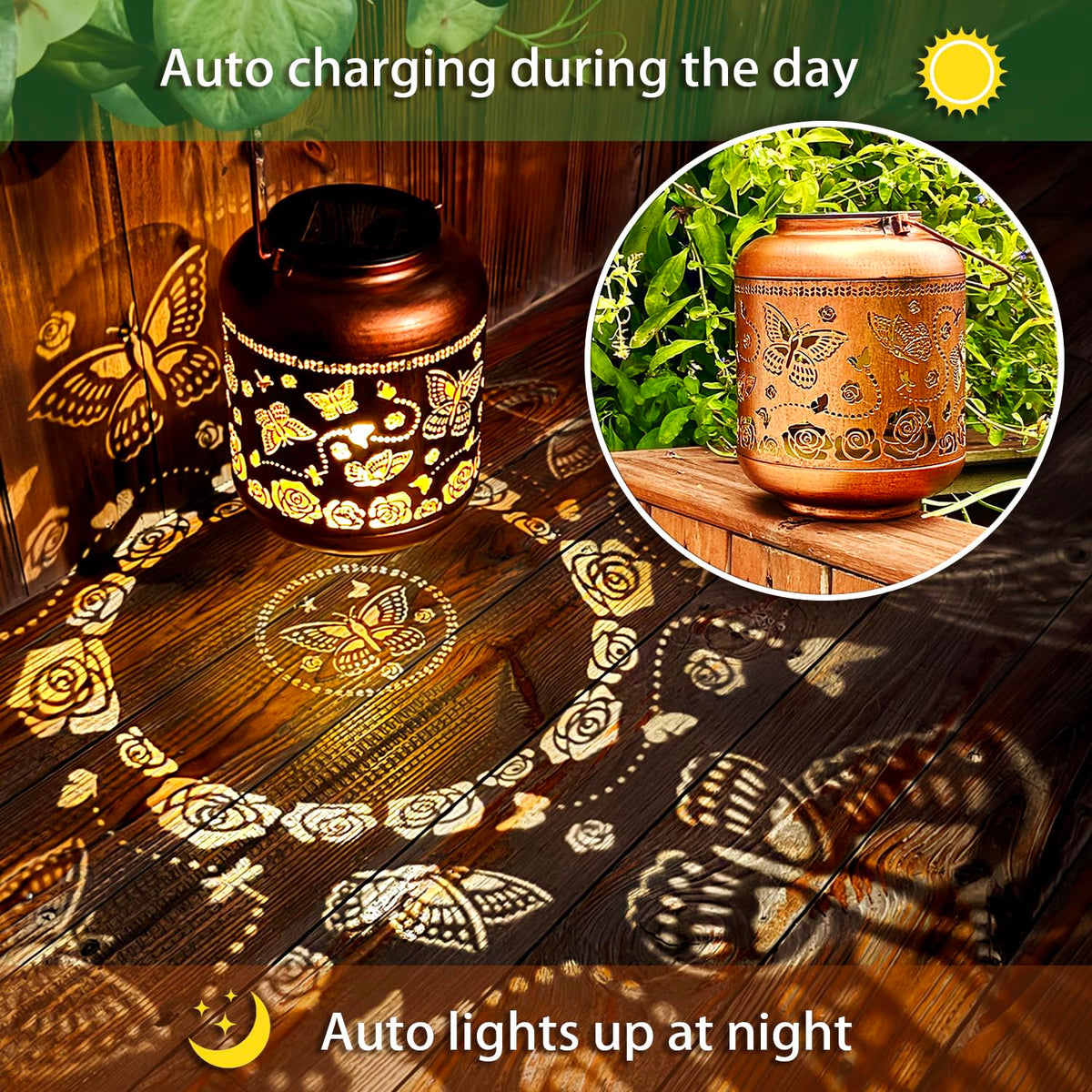 TIGGSY handmade metal lantern with decorative butterfly motif.