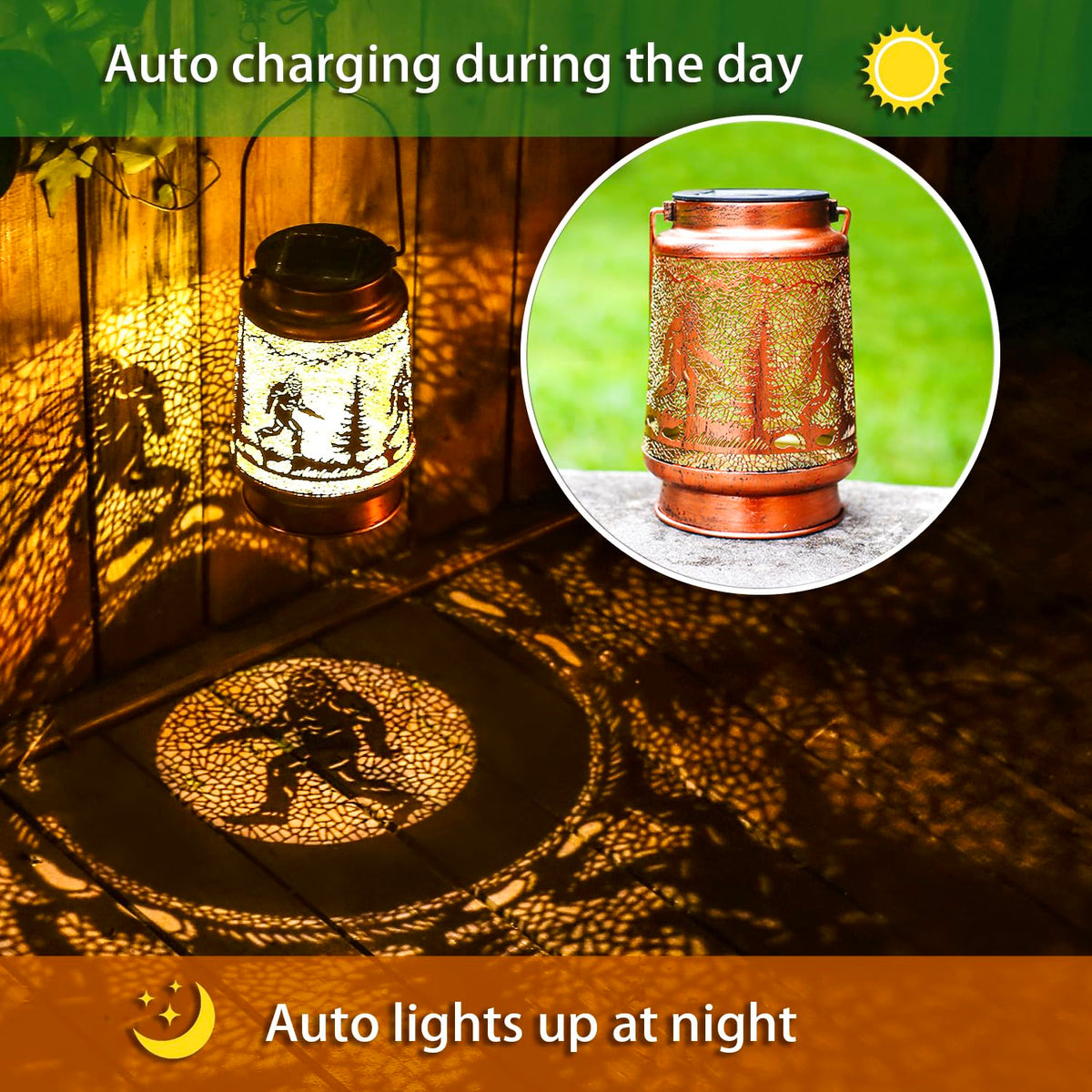 TIGGSY Sasquatch garden decor lantern enhances yard ambience.