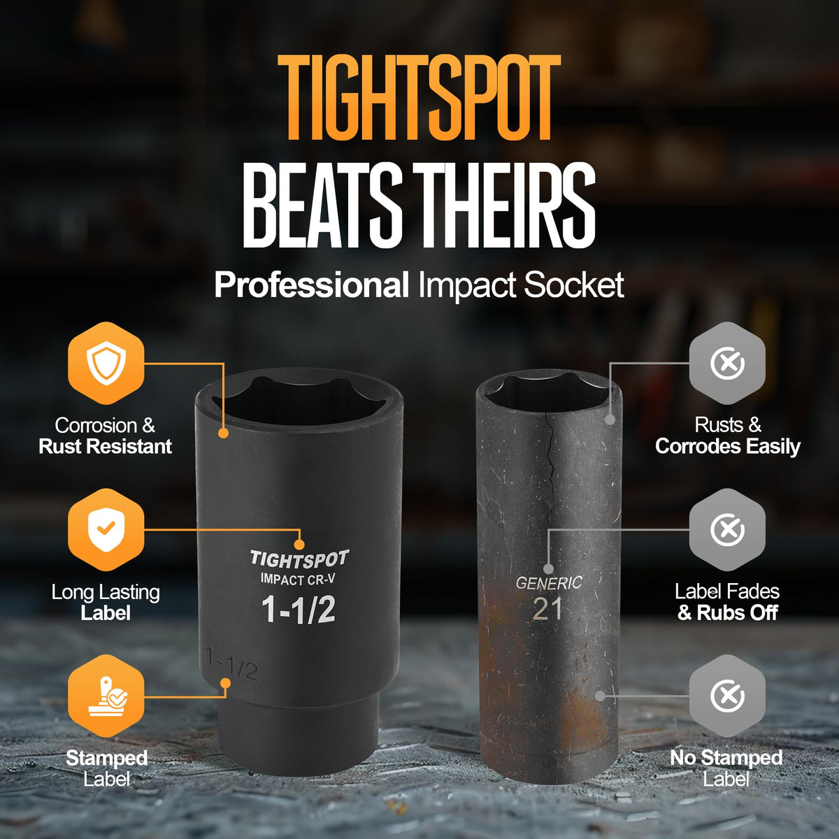 TIGHTSPOT 1/2 drive socket with chamfer opening speeds fastener alignment.