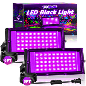 TigQiang 50W black light floodlight, front view, perfect for outdoor glow parties and stage accents.