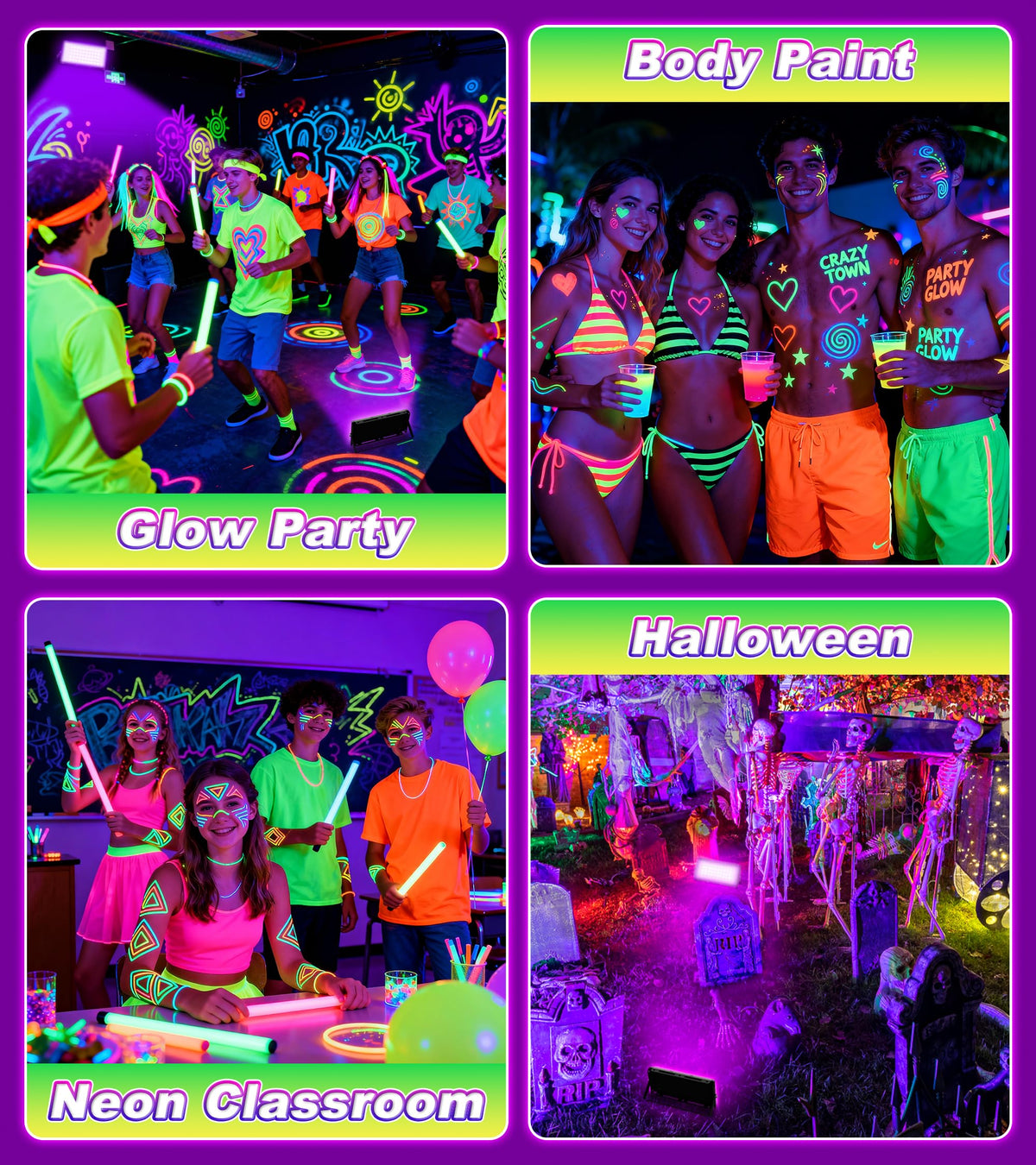 TigQiang 50W glow floodlight enhances neon posters and body paint effects.