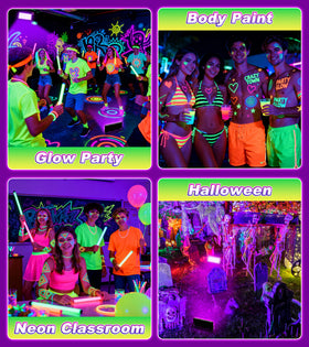 TigQiang 50W glow floodlight enhances neon posters and body paint effects.