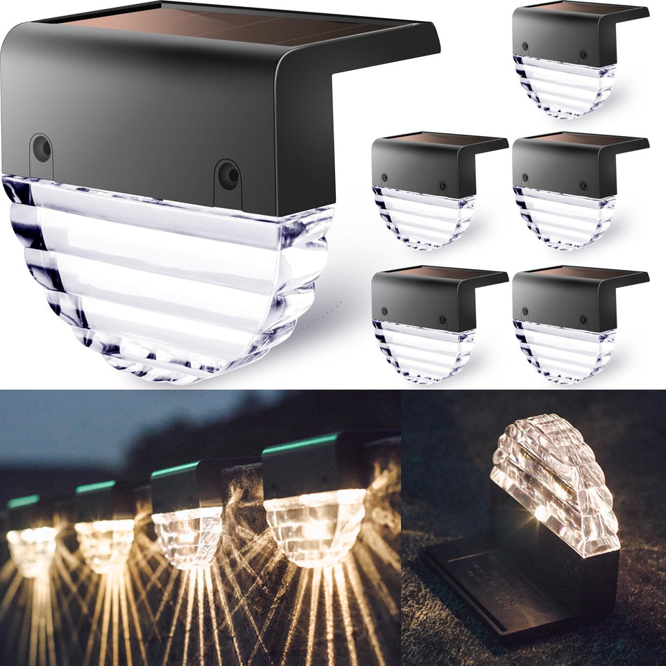 TIJNN solar deck lights outdoor six-pack illuminate steps and fences with warm white options.