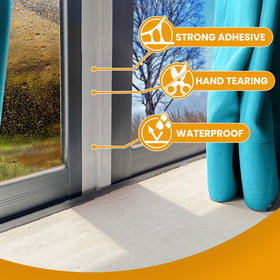 Tikfoam Draft stopper tape on window frame blocks chilly drafts effectively.
