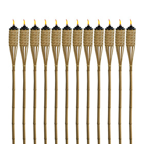 TIKI Bamboo Tiki Torches, 57-inch tall, elevate outdoor patios and gardens with warm lighting.