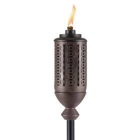 TIKI Cabos bronze torch displaying full 65-inch height for dramatic backyard ambiance